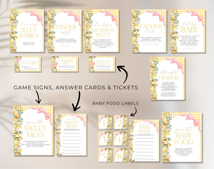 Pink Bow Main Squeeze Shower Game Bundle, editable Canva template