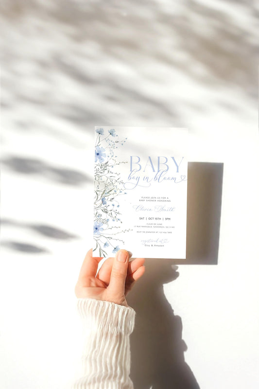 Pink wildflower baby shower invite with soft floral design