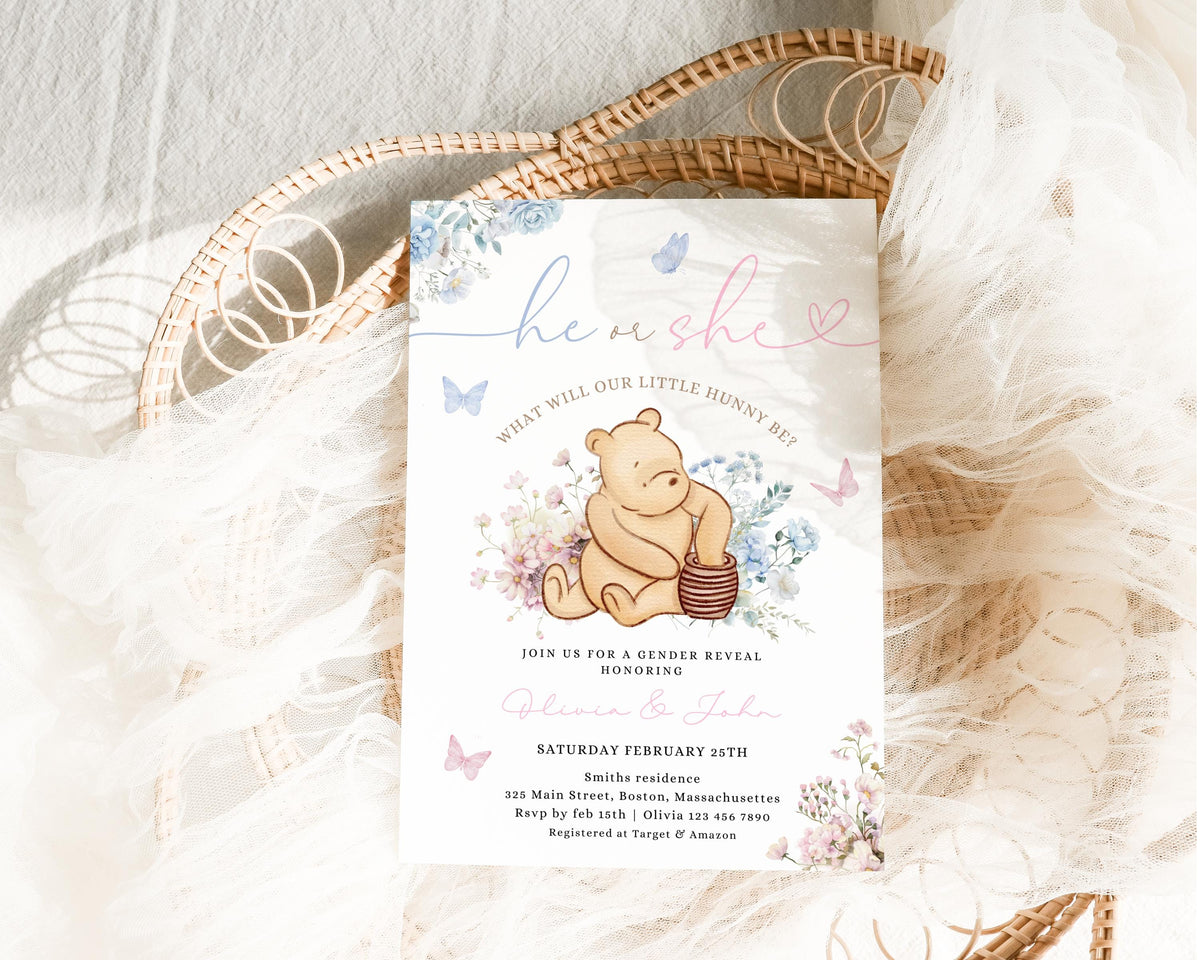 Editable Canva gender reveal invite to print or send digitally