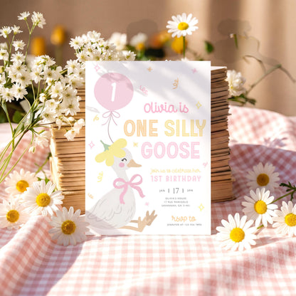 Silly Goose 1st Birthday Invitation for 1st birthday guests and party details