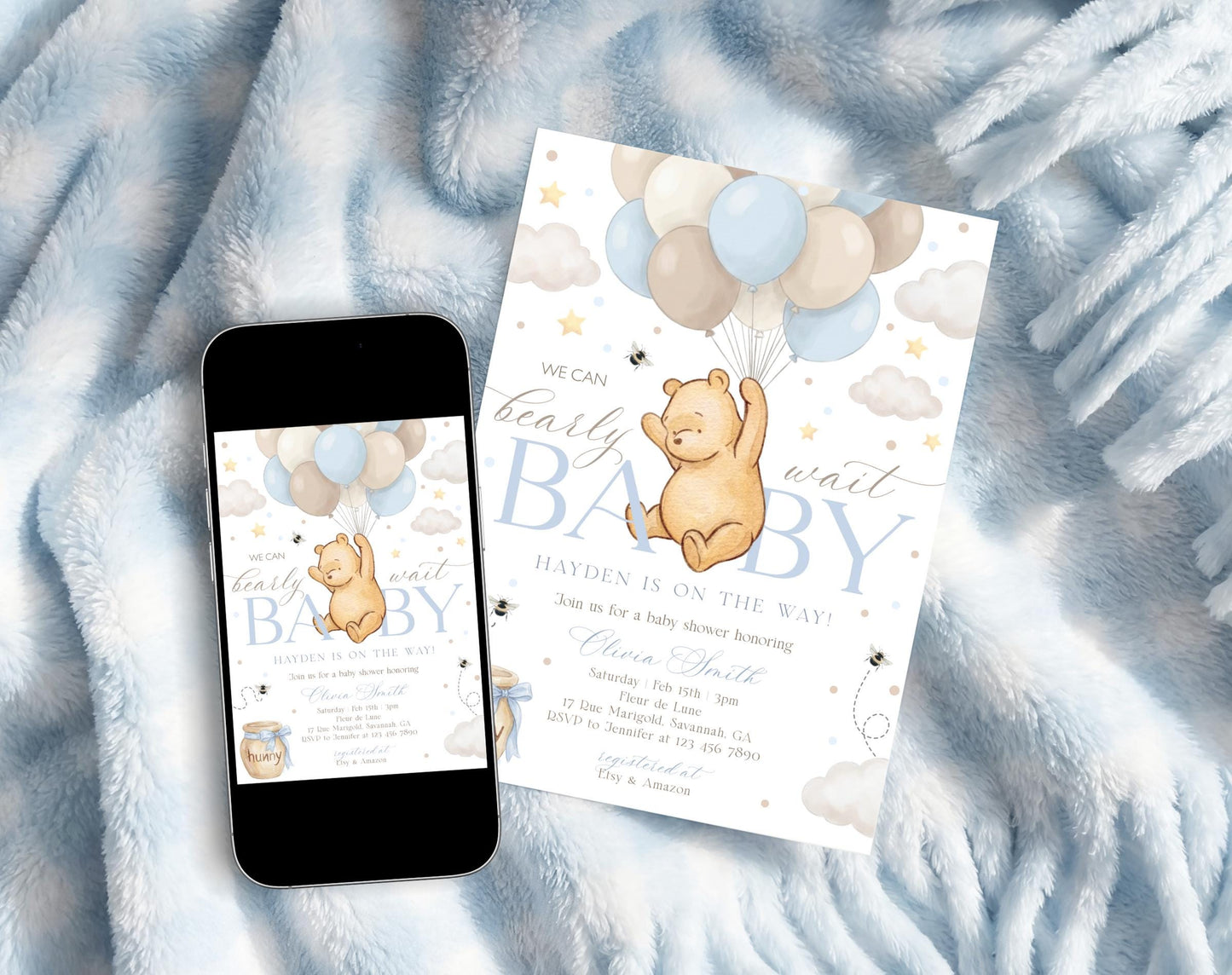 We Can Bearly Wait Baby Shower Invitation for baby shower guests and party details