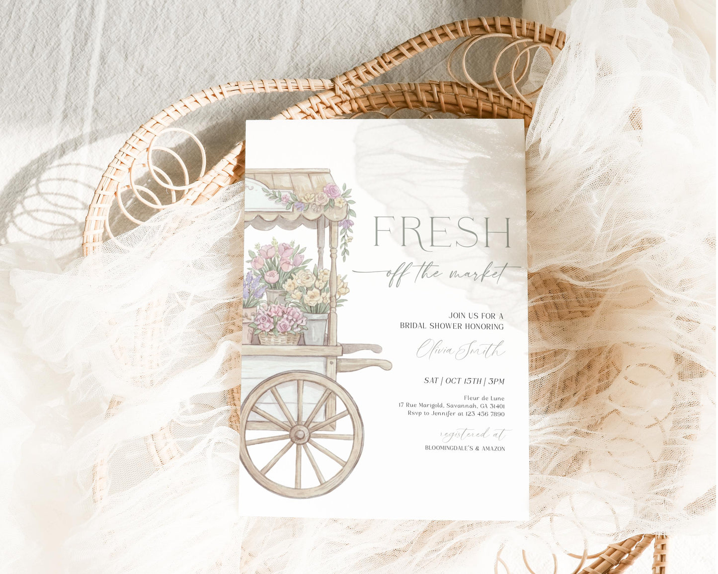 Invitation - Farmers Market Bridal Shower, editable Canva template