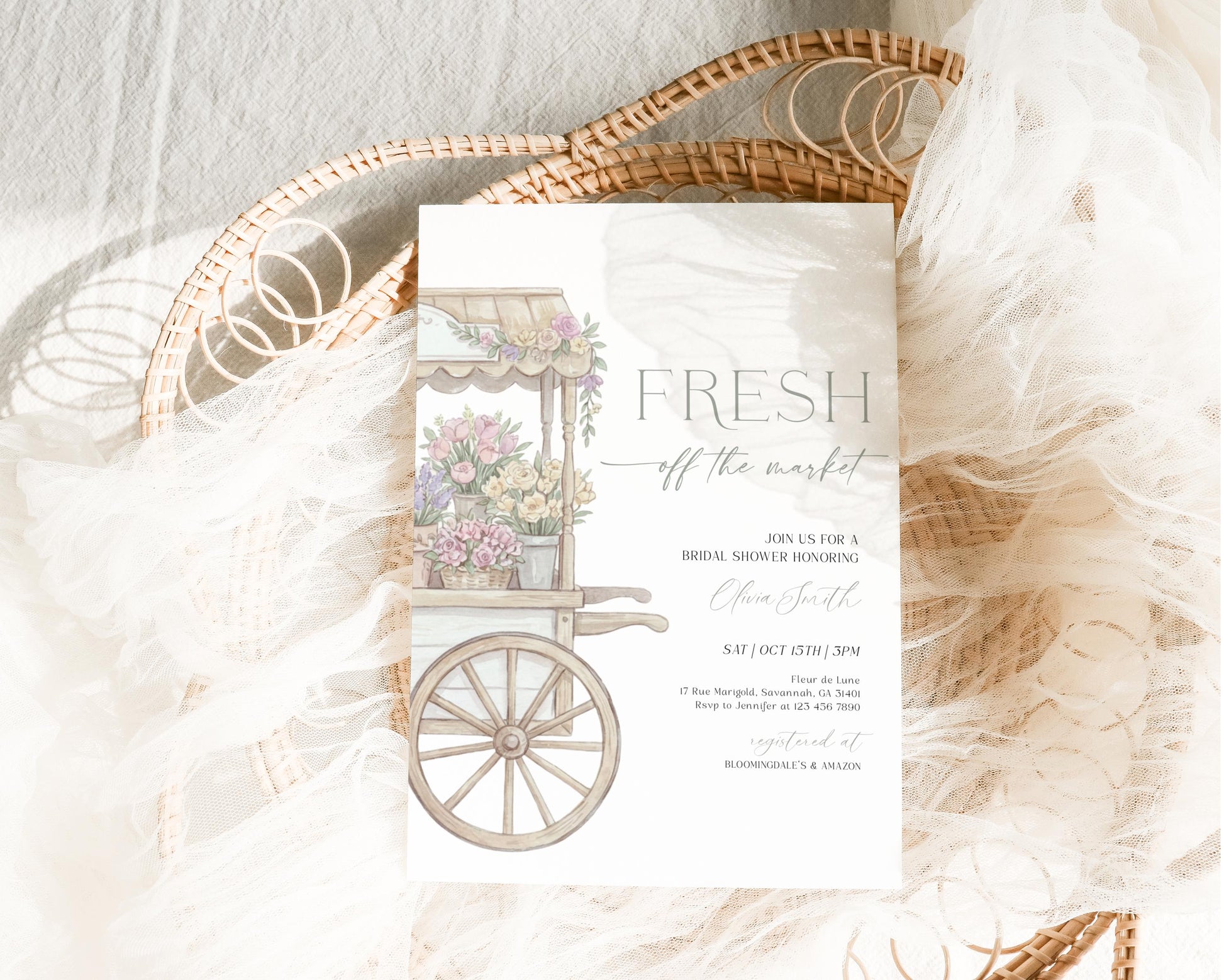 Invitation - Farmers Market Bridal Shower, editable Canva template
