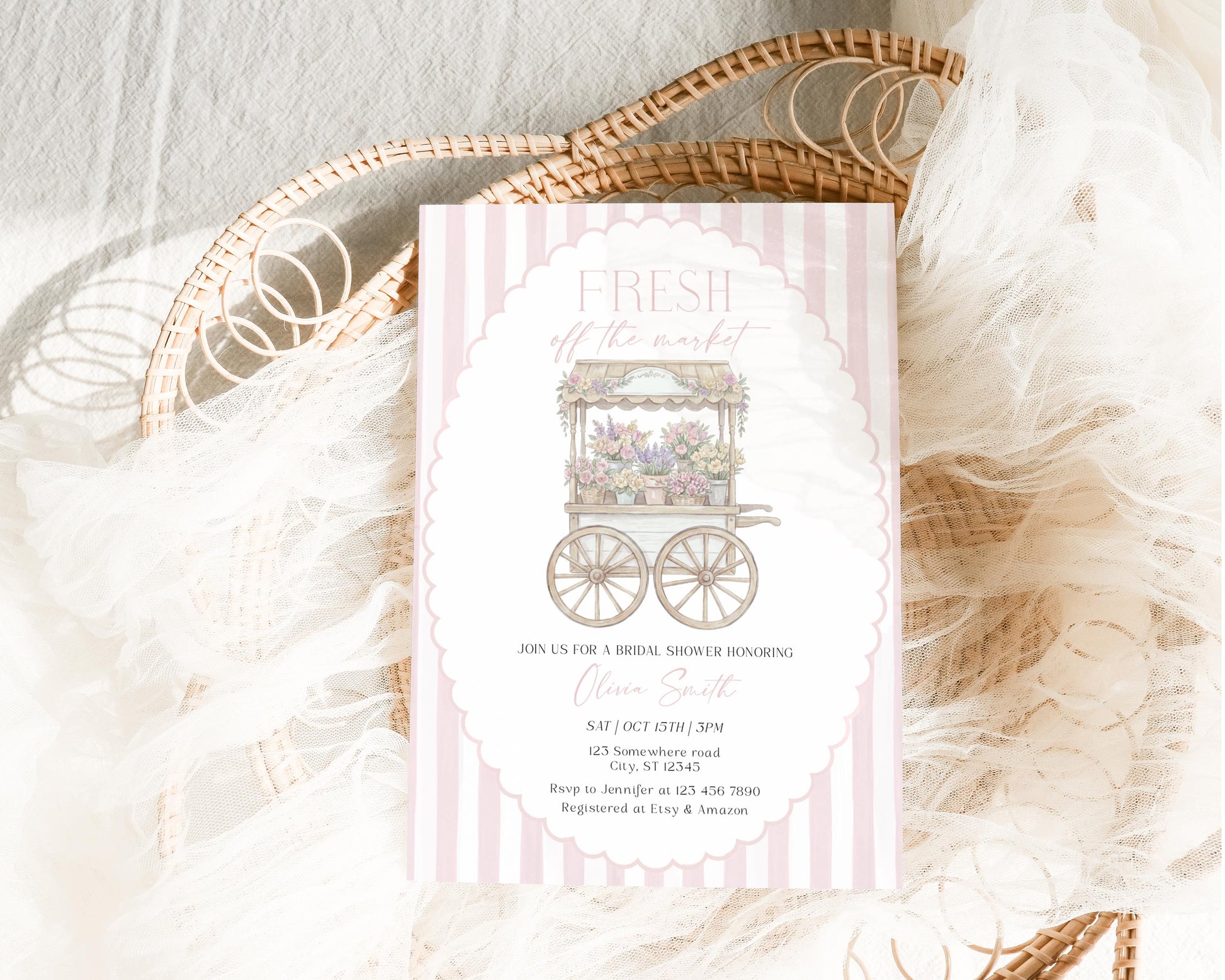 Farmers Market Bridal Shower Invitation for bridal shower guests and party details