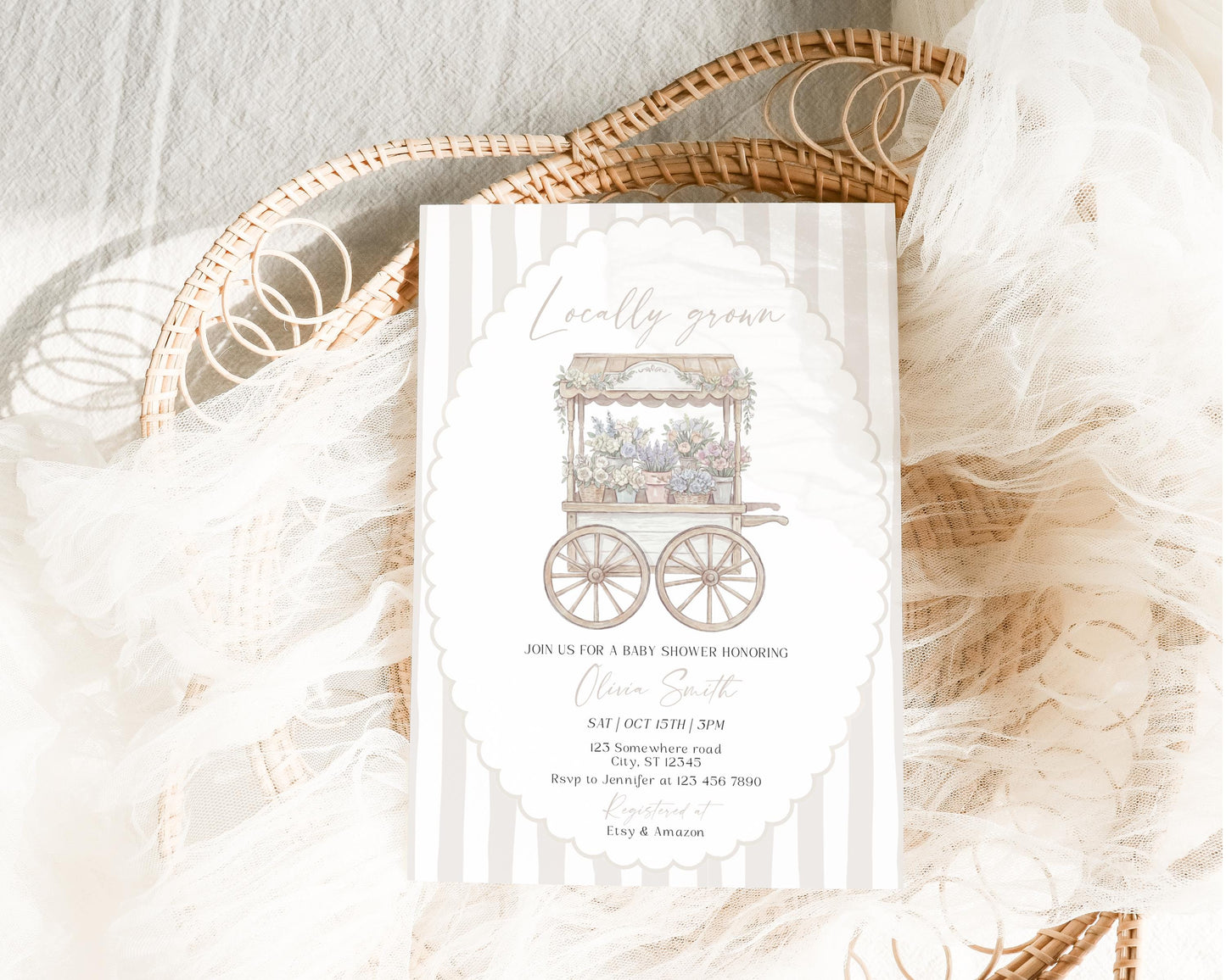 Farmers Market Baby Shower Invitation for baby shower guests and party details