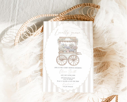 Farmers Market Baby Shower Invitation for baby shower guests and party details