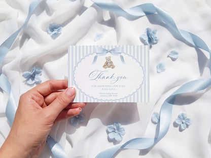 Blue We Can Bearly Wait Invitation Set, editable Canva template
