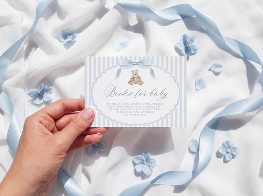 oh boy, teddy bear and blue baby shower invitation suite with printable insert cards