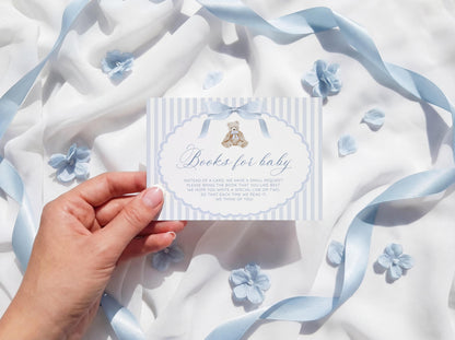 oh boy, teddy bear and blue baby shower invitation suite with printable insert cards
