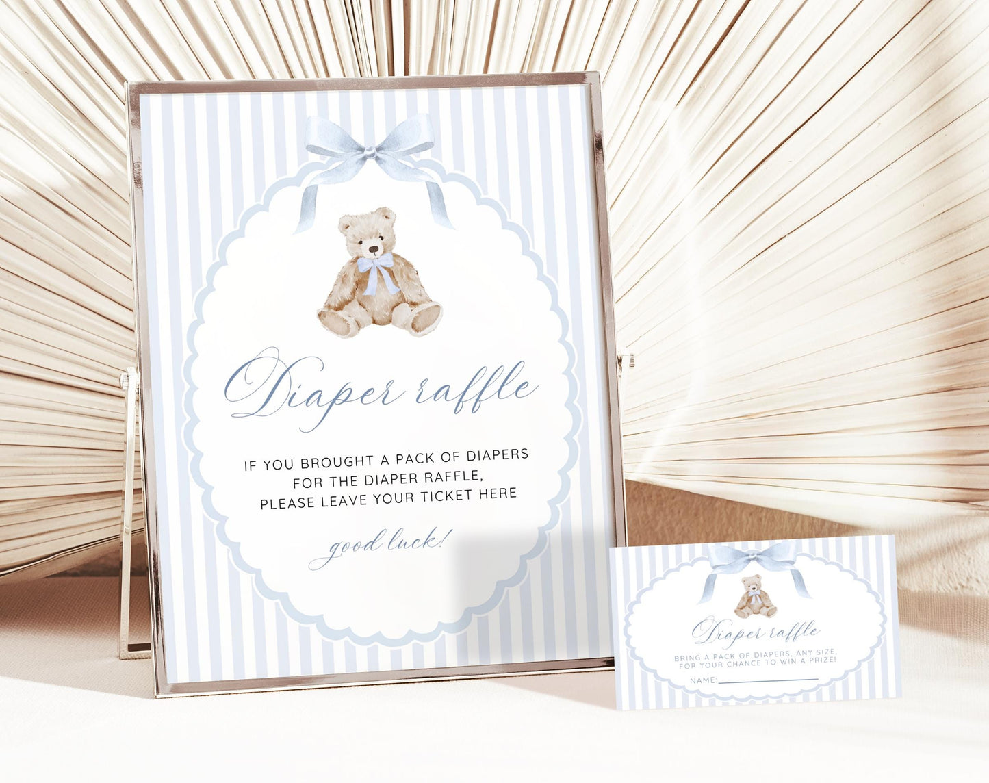 Baby Shower diaper raffle set with raffle tickets and prize table sign