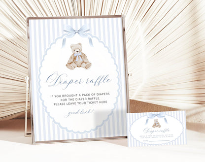 Baby Shower diaper raffle set with raffle tickets and prize table sign