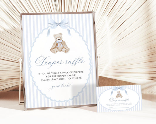 Baby Shower diaper raffle set with raffle tickets and prize table sign