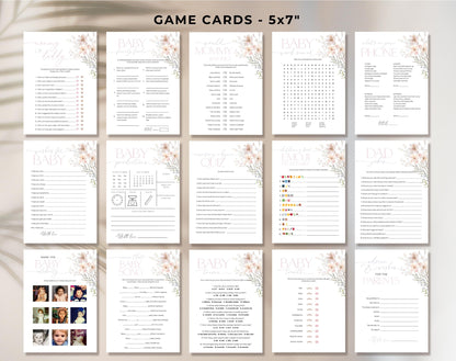Pink Wildflower Baby Shower Game Bundle, editable Canva template