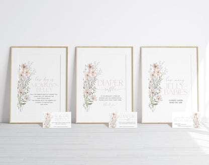 Pink Wildflower Baby Shower Game Bundle, editable Canva template