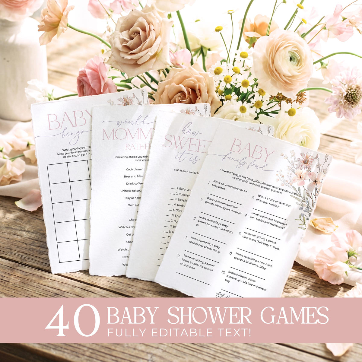 Baby in Bloom baby shower games with printable game cards and activity signs