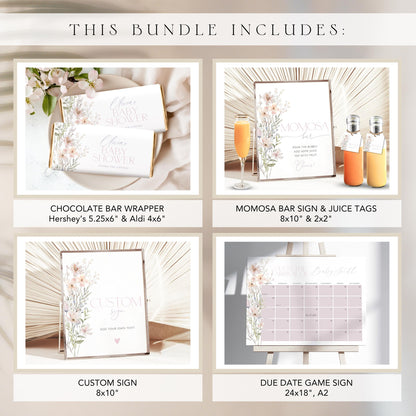 Pink Baby in Bloom Baby Shower Party Bundle, editable Canva template