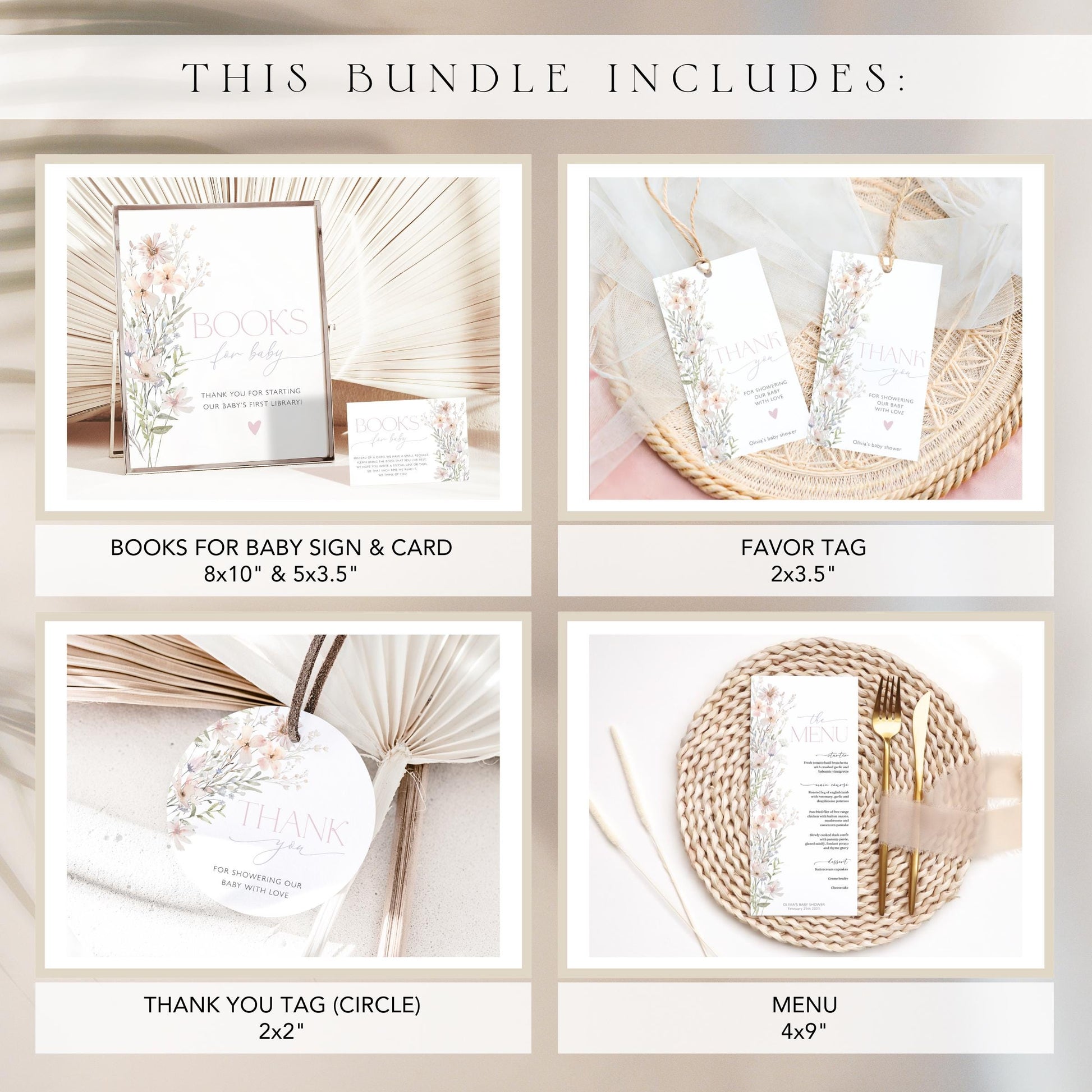 Editable Canva Baby in Bloom party templates for instant download and printing
