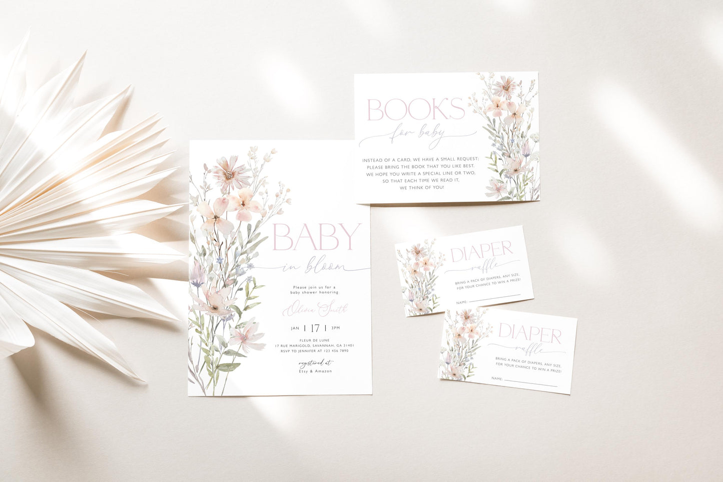 Pink Baby in Bloom Baby Shower Party Bundle, editable Canva template