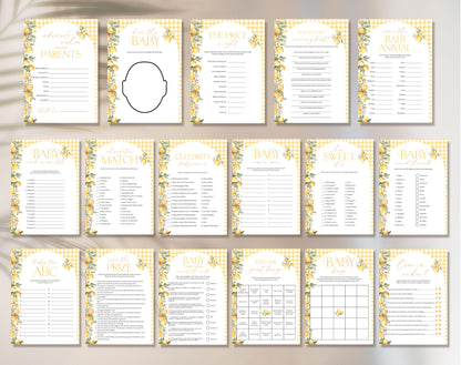 Main Squeeze Baby Shower Game Bundle, editable Canva template
