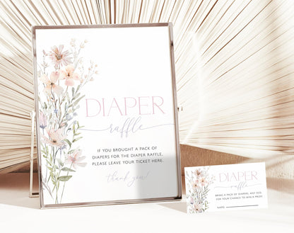 Pink Baby in Bloom diaper raffle sign and ticket set