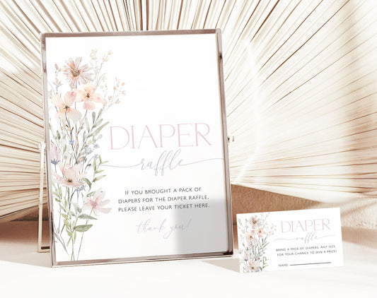 Pink Baby in Bloom diaper raffle sign and ticket set