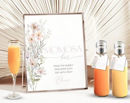 Baby Shower mimosa bar set with drink station sign and juice tags
