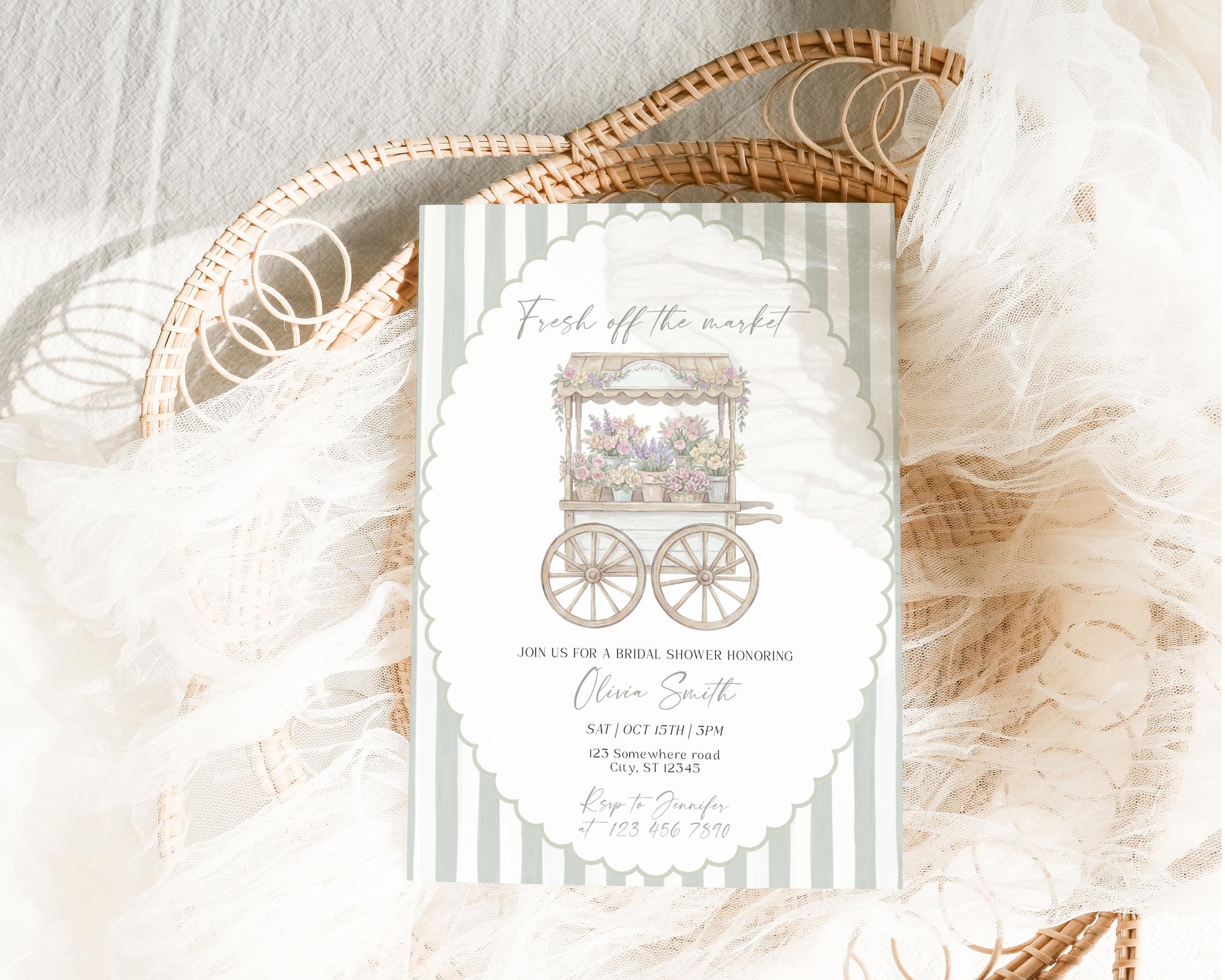 Invitation - Farmers Market Bridal Shower, editable Canva template