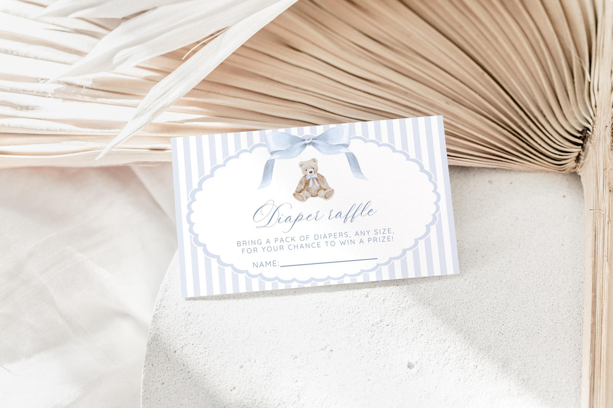 Blue We Can Bearly Wait Invitation Set, editable Canva template