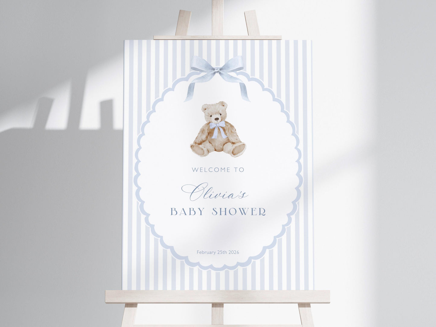 oh boy, teddy bear and blue baby shower welcome sign printable for a themed celebration