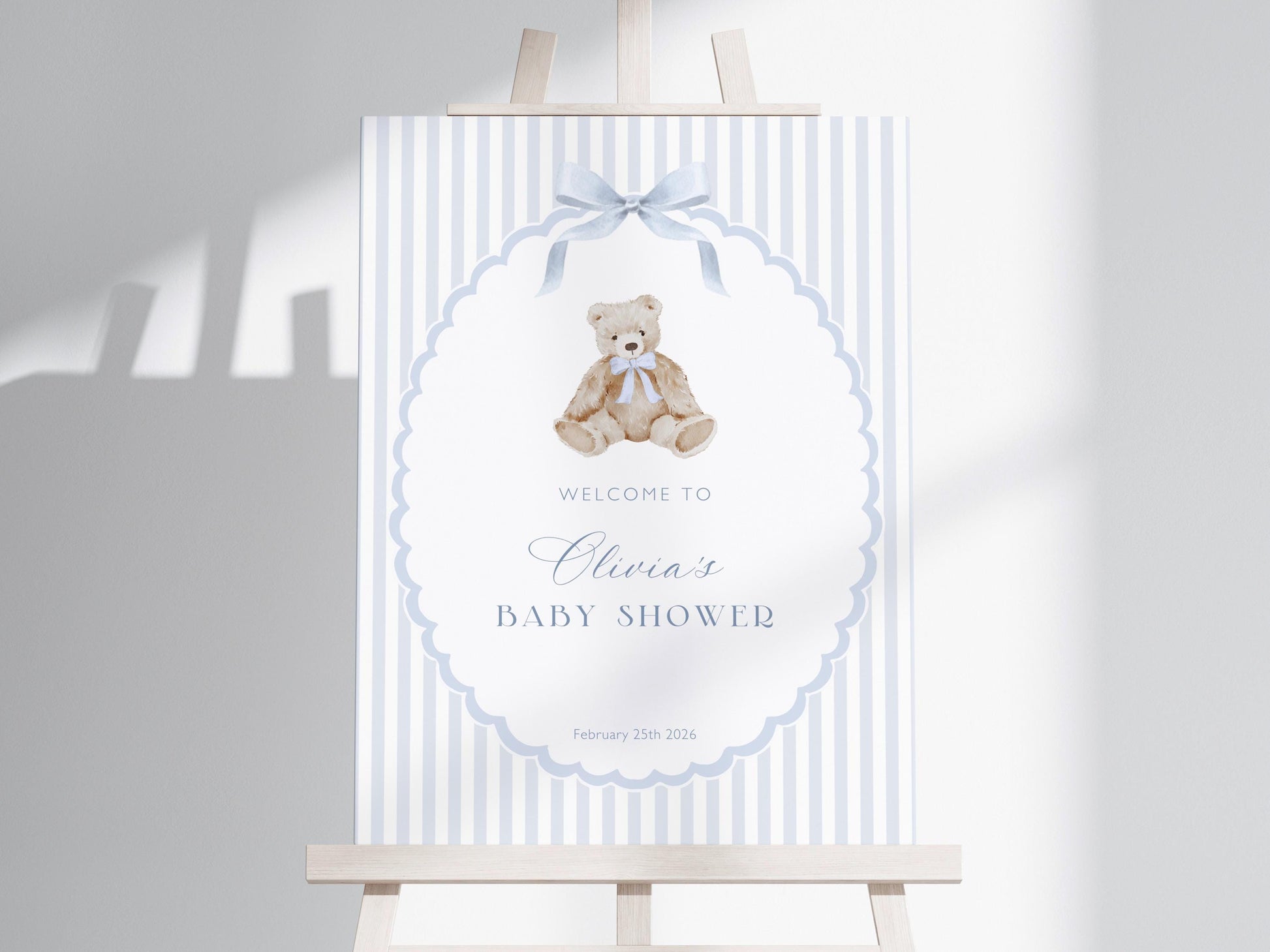oh boy, teddy bear and blue baby shower welcome sign printable for a themed celebration
