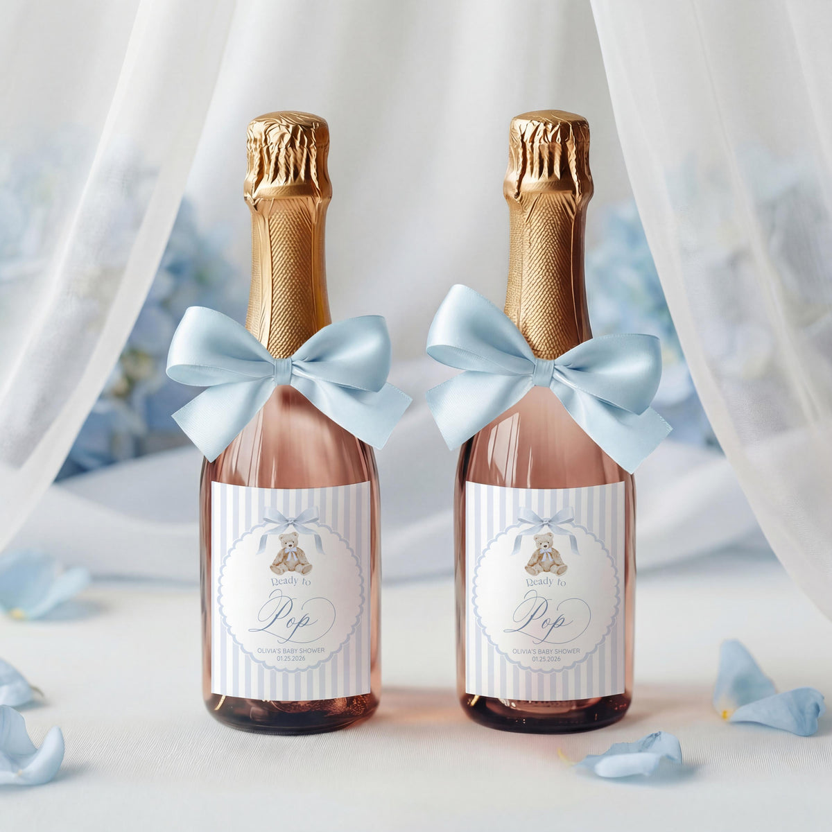 Baby Shower champagne label for bottle favors drink stations and party gifts