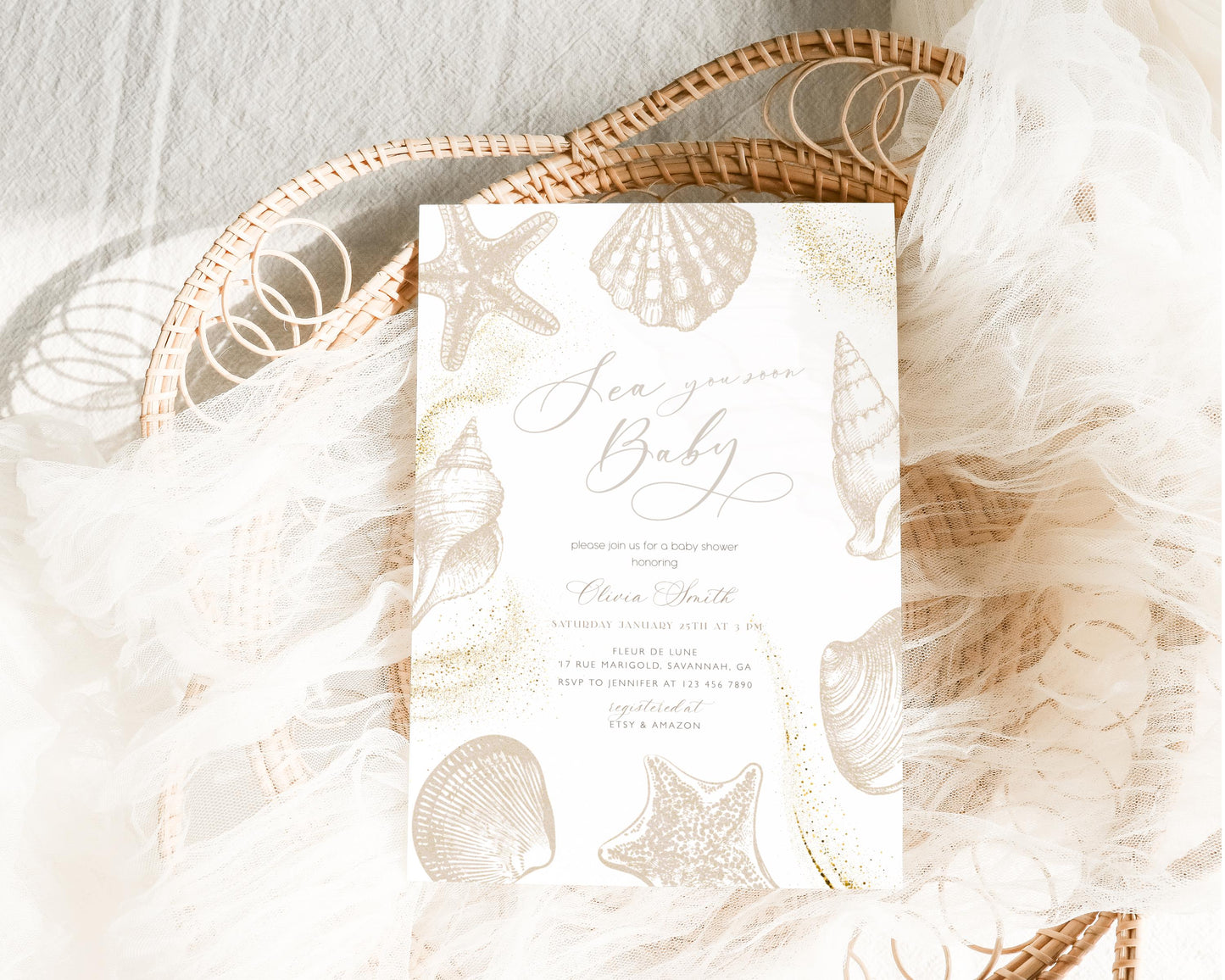 under the sea, nautical and neutral baby shower invite for a personalized celebration