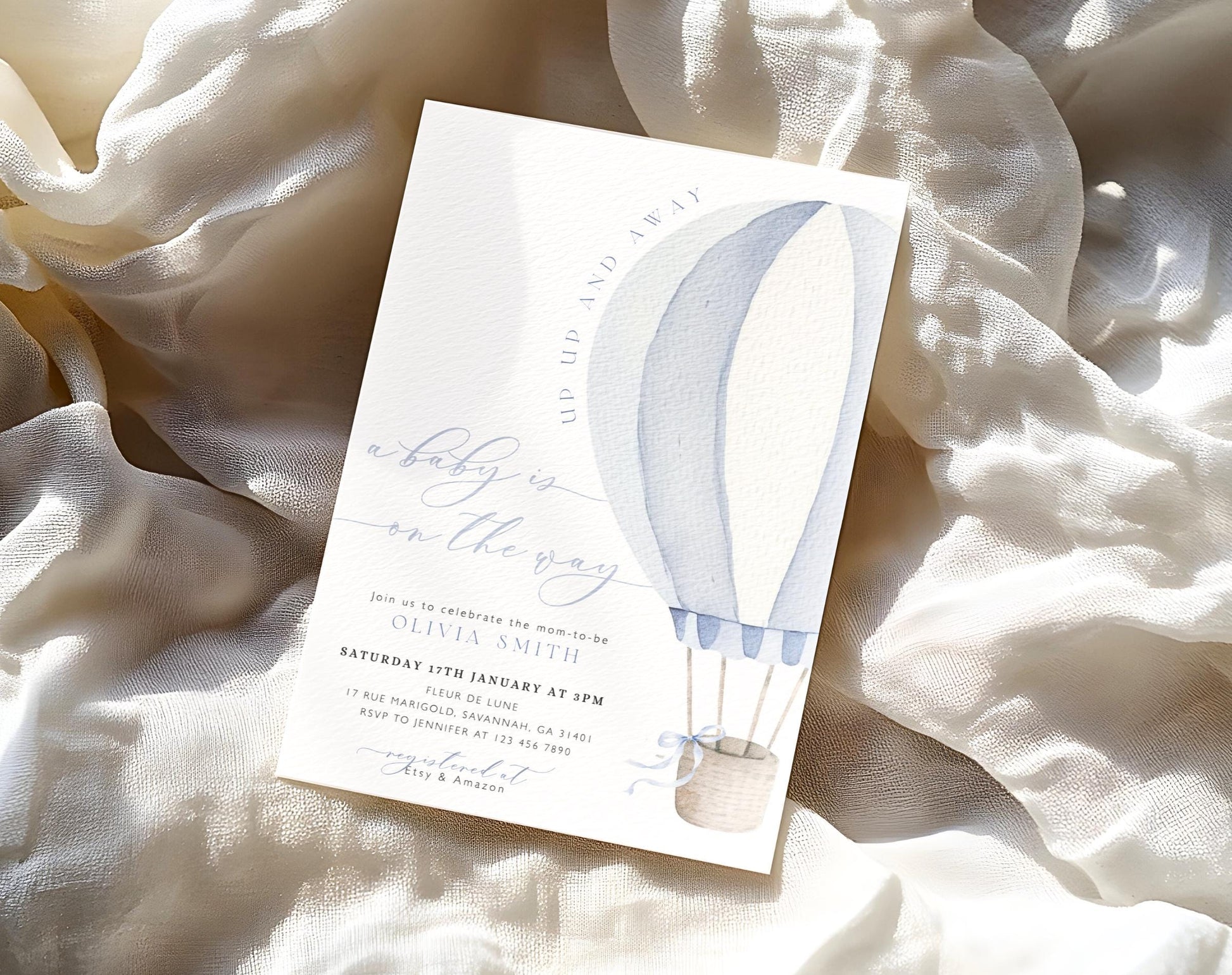 oh boy, balloon and blue baby shower invite for a personalized celebration