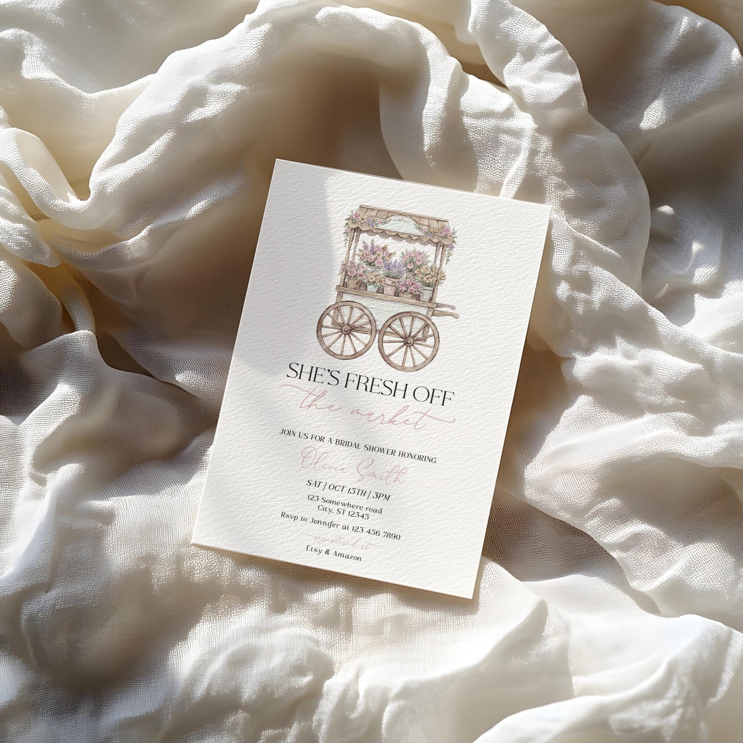 Invitation - Farmers Market Bridal Shower, editable Canva template