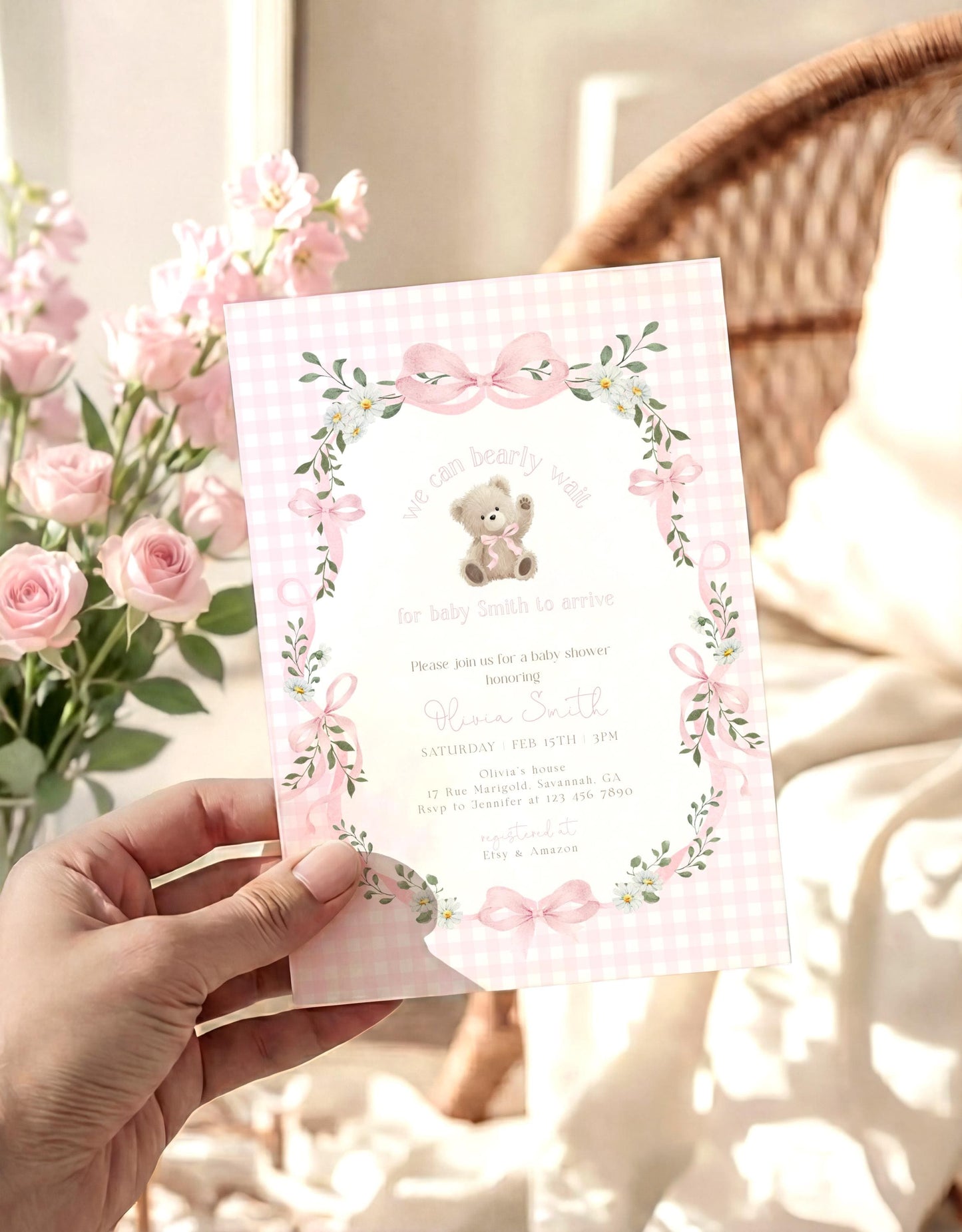 Invitation - We Can Bearly Wait Baby Shower, editable Canva template