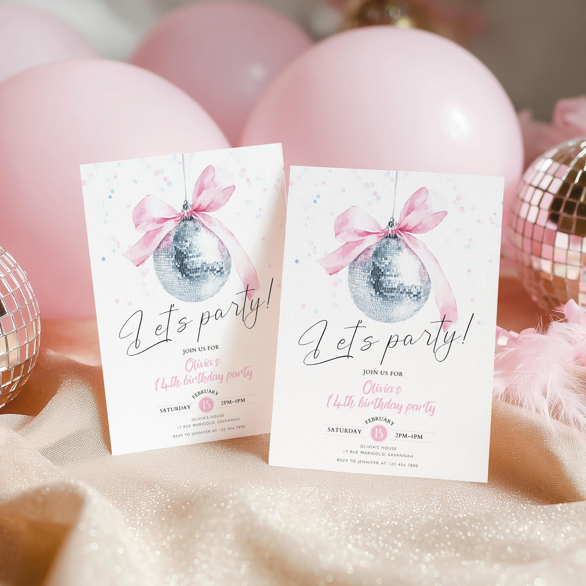 Disco Birthday Invitation for birthday guests and party details