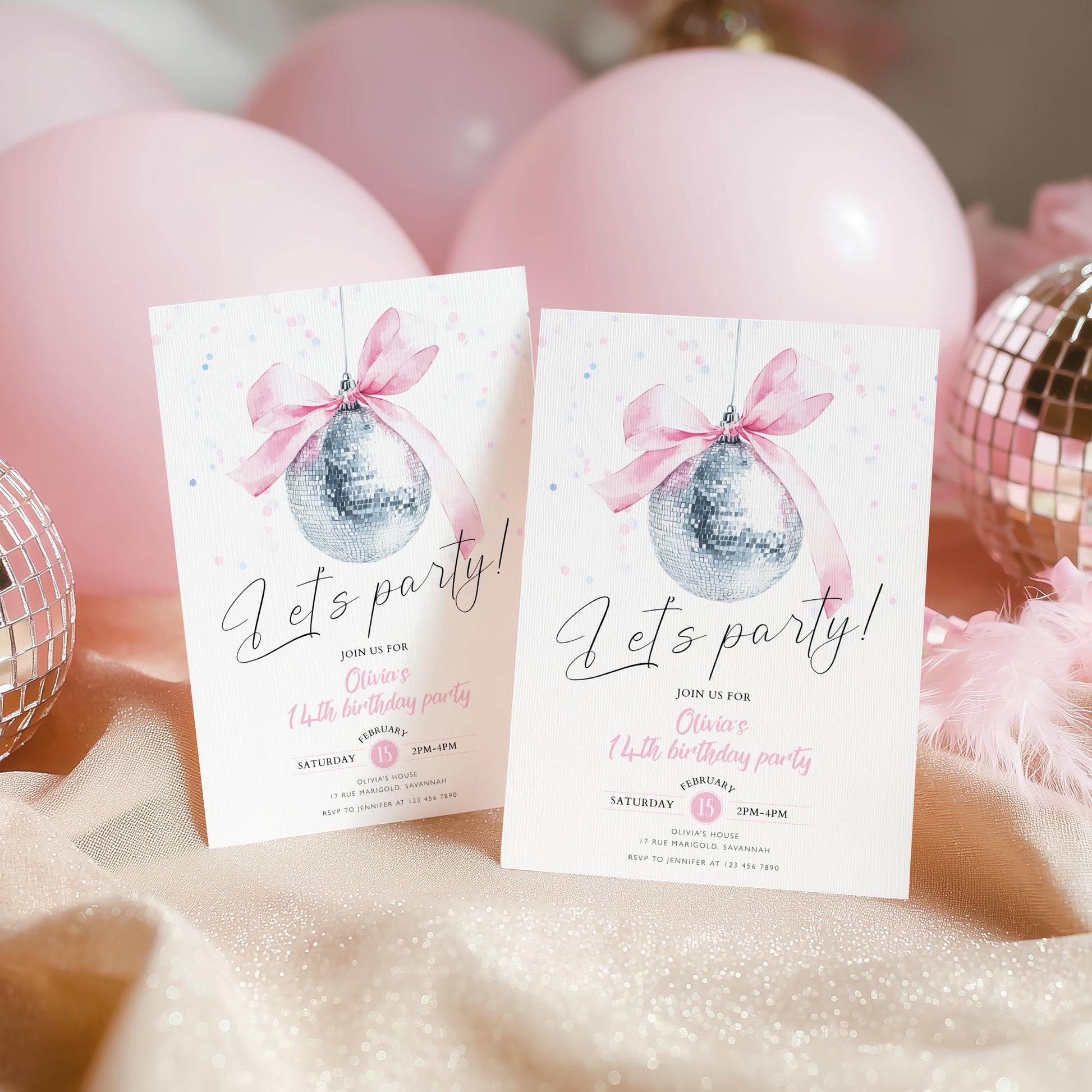 Disco Birthday Invitation for birthday guests and party details