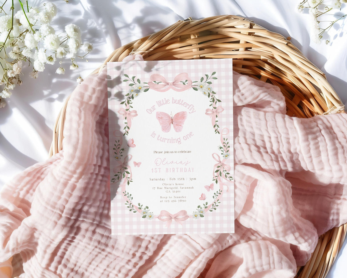 Editable Canva 1st birthday invite to print or send digitally