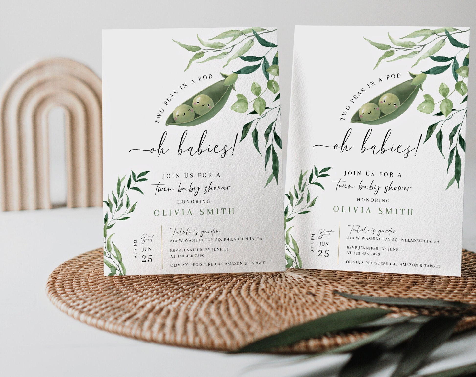 Two Peas in a Pod Baby Shower Invitation for baby shower guests and party details