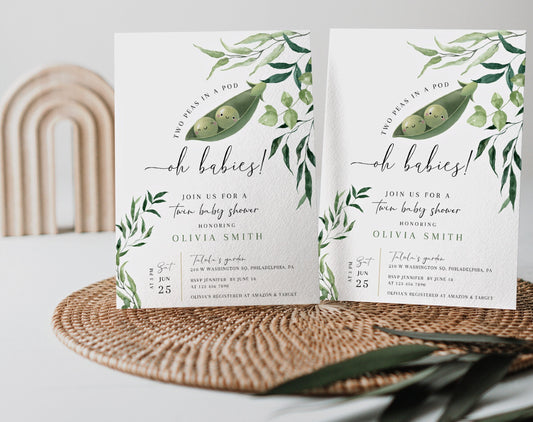 Two Peas in a Pod Baby Shower Invitation for baby shower guests and party details