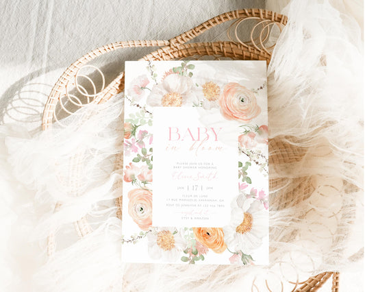 Baby in Bloom baby shower invitation for a floral girl shower