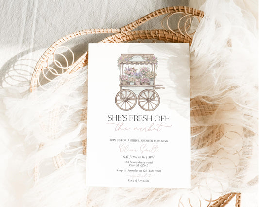 Farmers Market Bridal Shower Invitation for bridal shower guests and party details