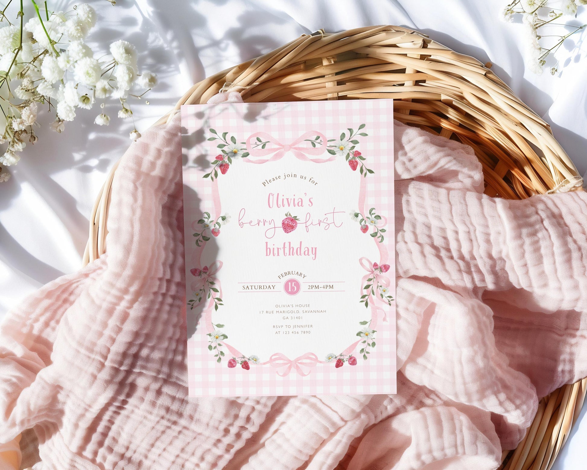 Editable Canva 1st birthday invite to print or send digitally