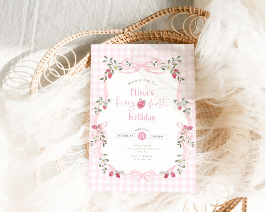 Berry Sweet 1st Birthday Invitation for 1st birthday guests and party details