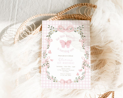 Butterfly 1st Birthday Invitation for 1st birthday guests and party details