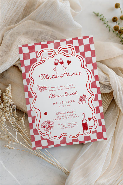 Bridal Shower Invitation: That's Amore editable Canva template preview
