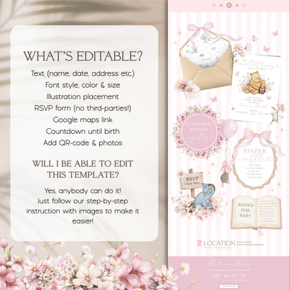 Baby Shower Website Invitation: Pink Winnie the Pooh template details 2