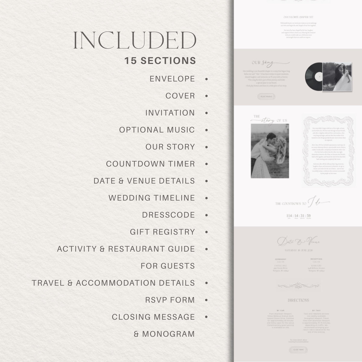Wedding Website Template: Embossed Monogram template details 2