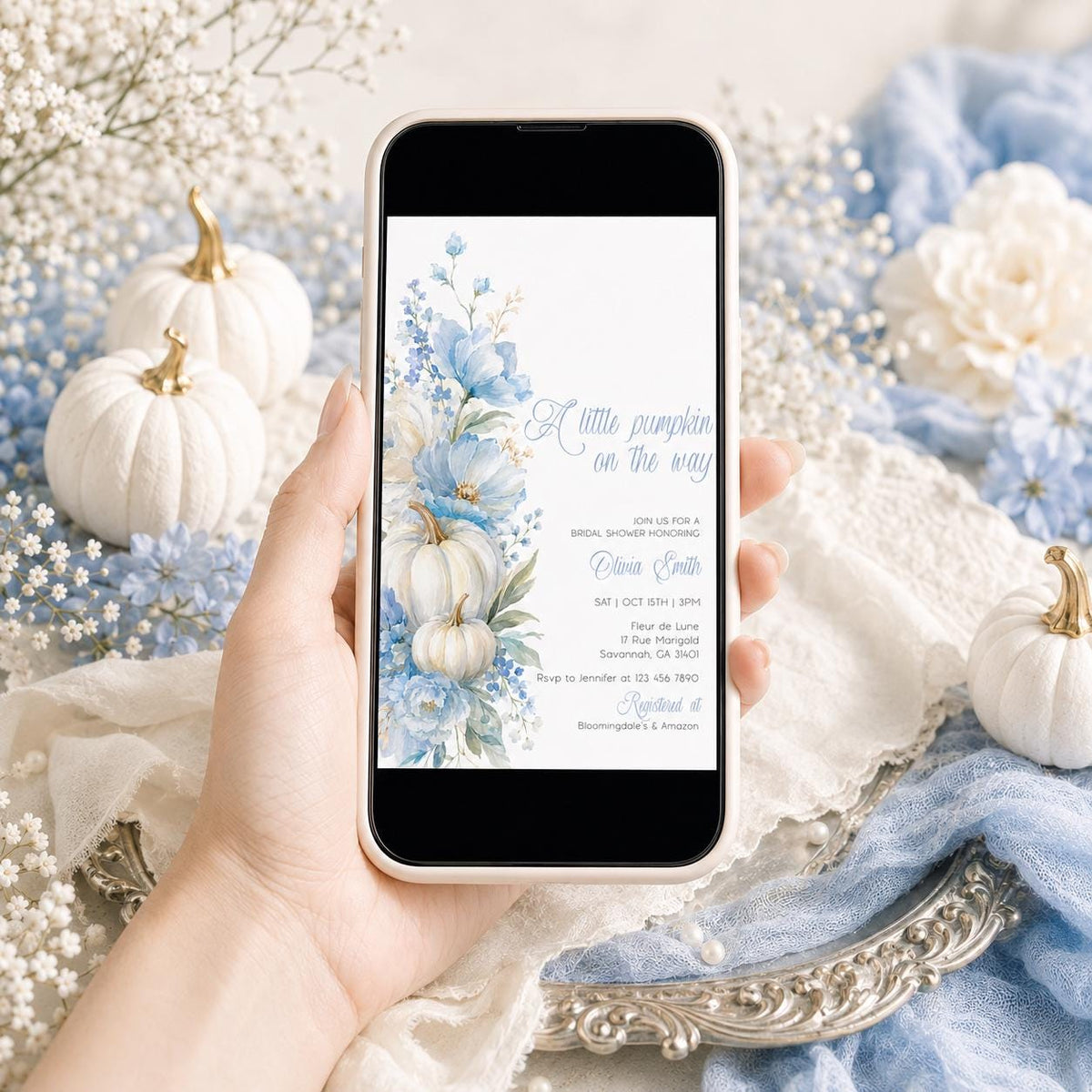 Baby Shower Invitation: Blue Little Pumpkin template details 2