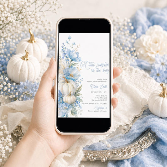 Baby Shower Invitation: Blue Little Pumpkin template details 2